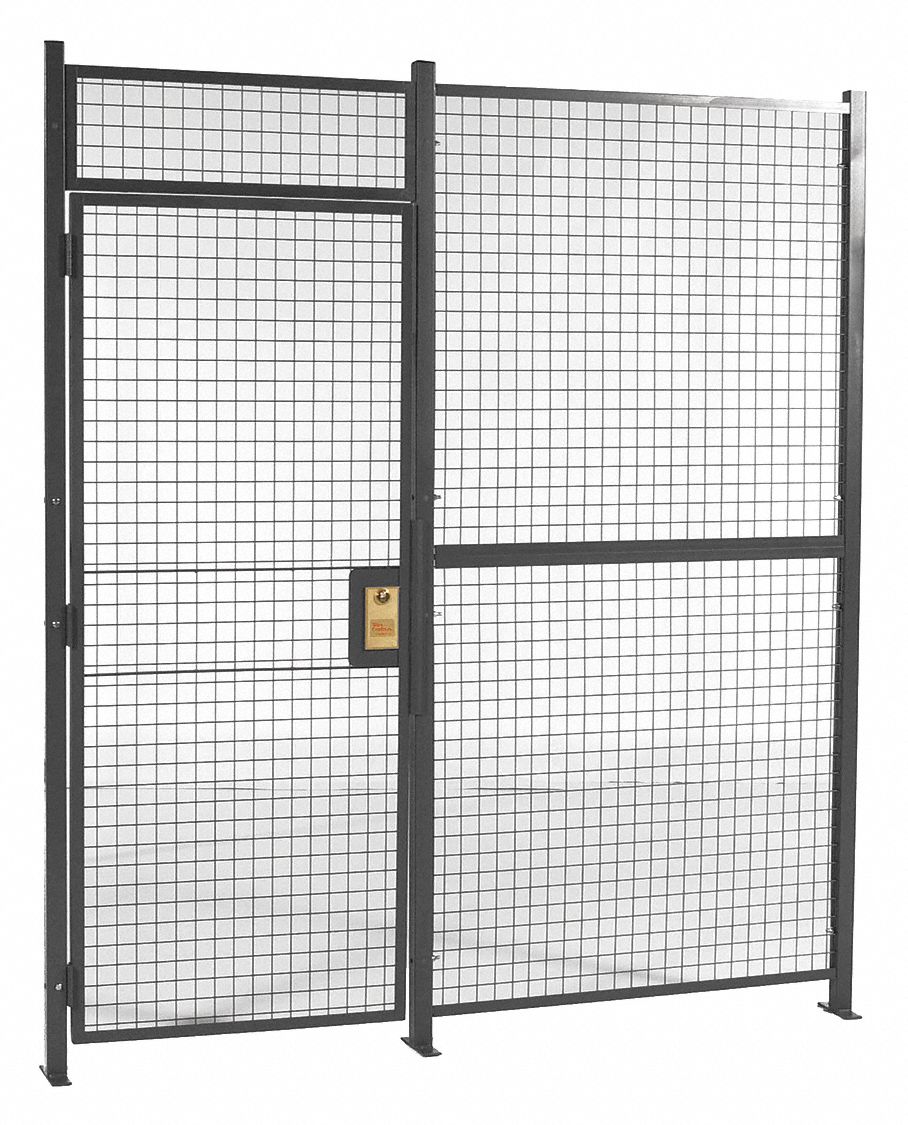 Welded Partition Cage: 12 ft x 10 ft, Gray, 1 Sides, Powder-Coated, Without Ceiling Panel