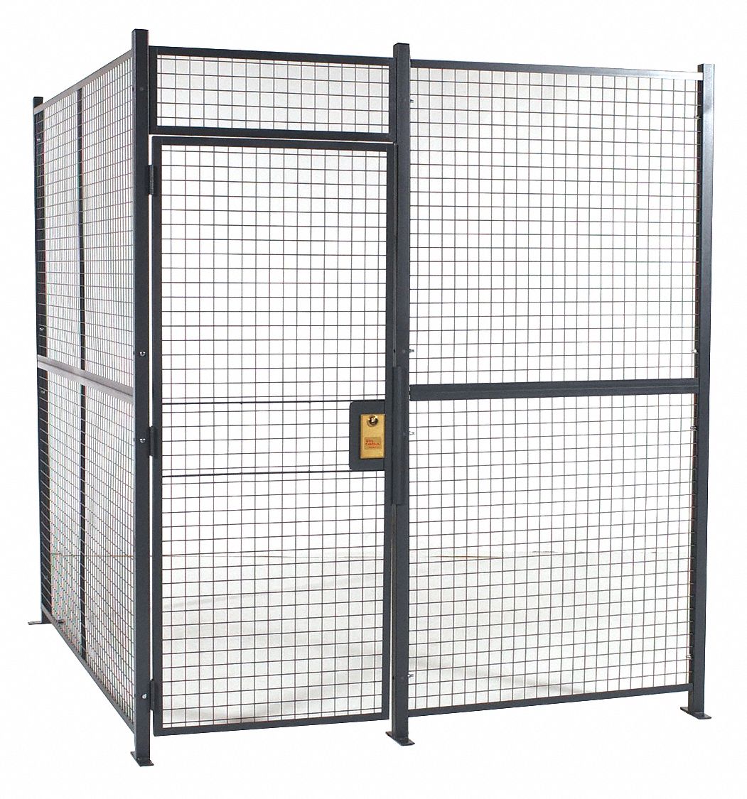 Welded Partition Cage: 10 ft x 20 ft 10 ft, Gray, 2 Sides, Powder-Coated, 10 ft x 20 ft
