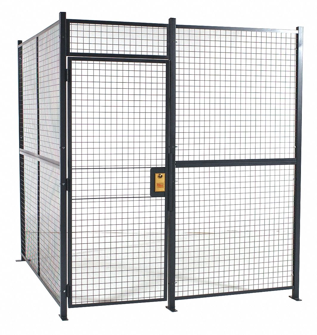 Welded Partition Cage: 8 ft W x 10 ft D 10 ft H, Gray, 2 Sides, Powder-Coated
