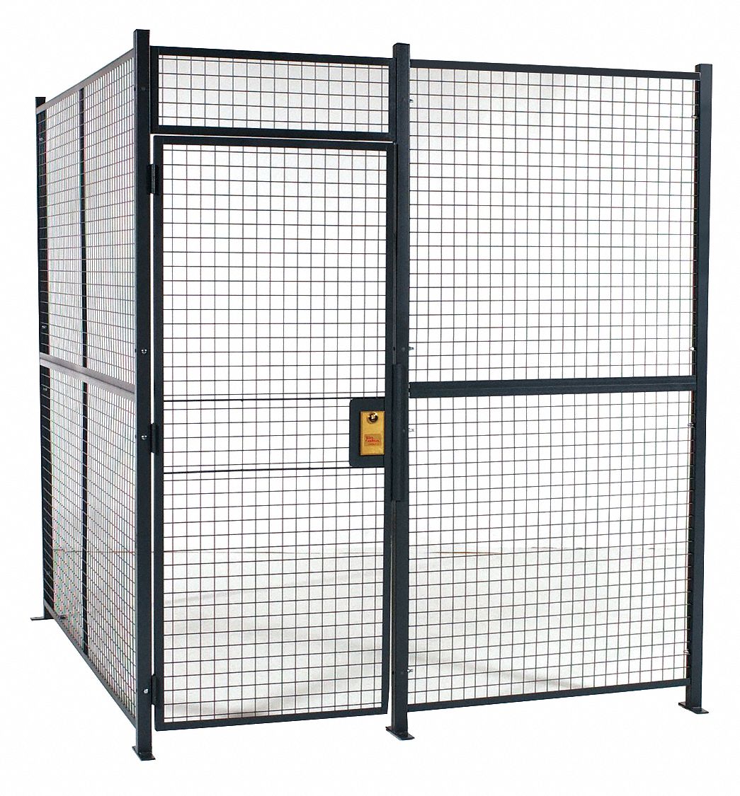 Welded Partition Cage: 16 ft W x 16 ft D 8 ft H, Gray, 4 Sides, Powder-Coated