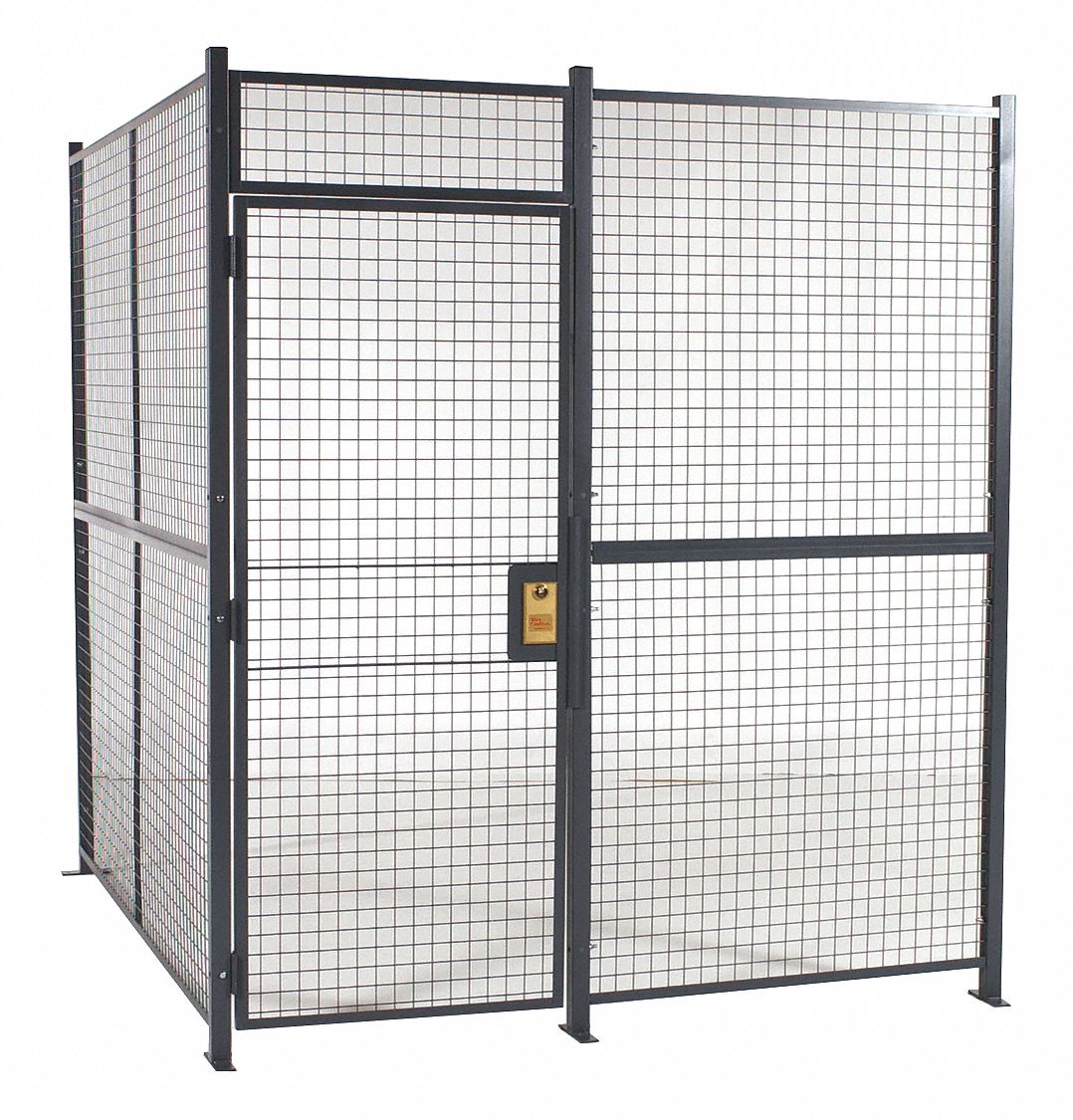 Welded Partition Cage: 10 ft x 10 ft 8 ft, Gray, 3 Sides, Powder-Coated, 10 ft x 10 ft