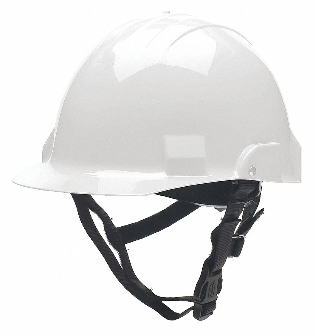 BULLARD White Fire/Rescue Helmet, Shell Material Thermoplastic, Standard SureLock(R) Ratchet