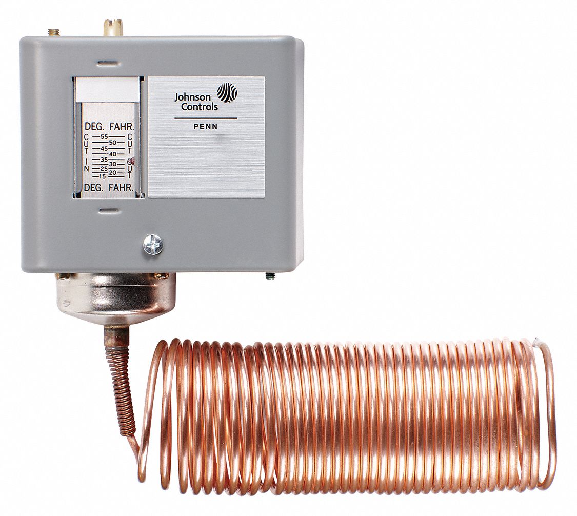 LINE VOLT MECHANICAL THERMOSTAT, 35 °  TO 80 °  F, STEEL, MANUAL RESET, 6 °  F