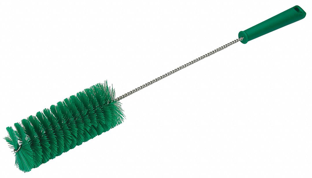Tube and Valve Brush: Straight Handle, Polyester Bristle, Green, 2.36 in Brush Dia