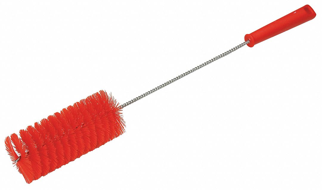 Tube and Valve Brush: Straight Handle, Polyester Bristle, Red, 2.36 in Brush Dia