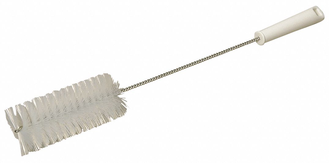 Tube and Valve Brush: Straight Handle, Polyester Bristle, White, 2.36 in Brush Dia