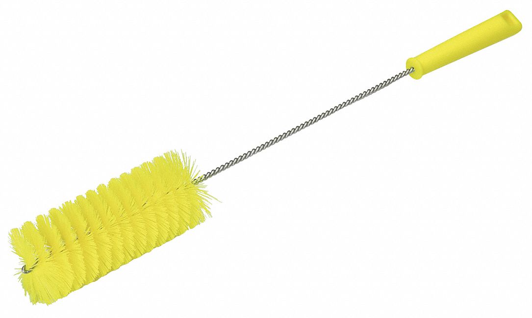 Tube and Valve Brush: Straight Handle, Polyester Bristle, Yellow, 2.36 in Brush Dia
