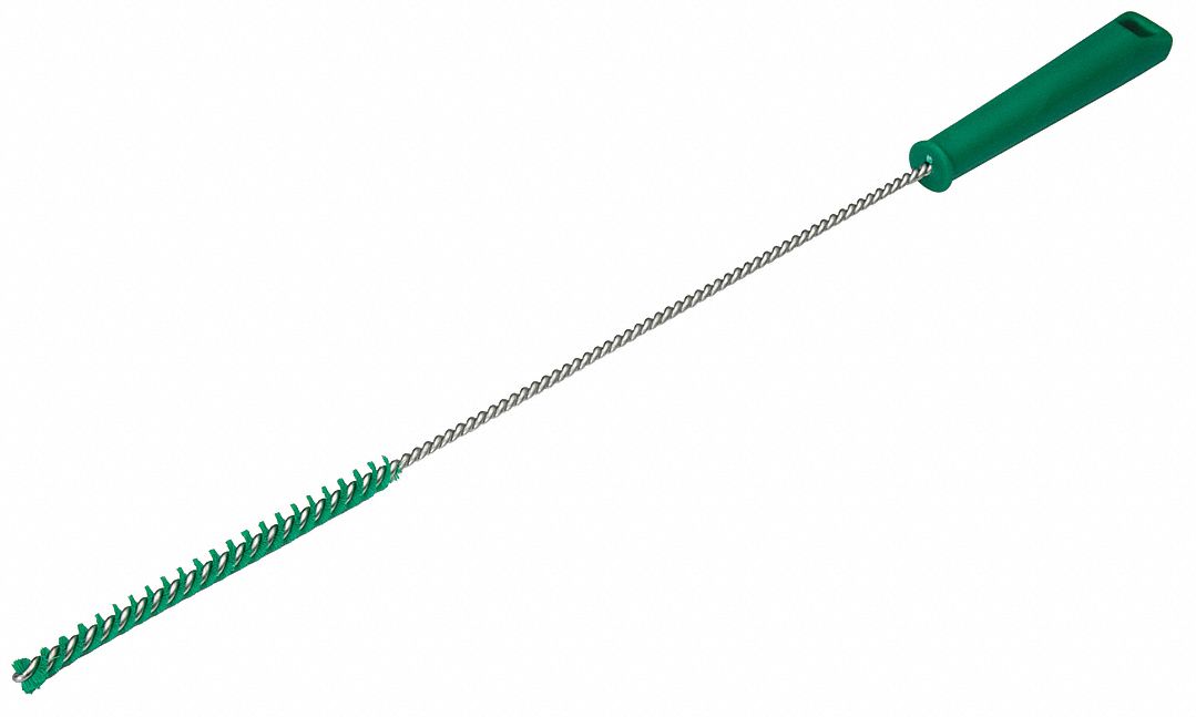 Tube and Valve Brush: Straight Handle, Polyester Bristle, Green, 0.39 in Brush Dia