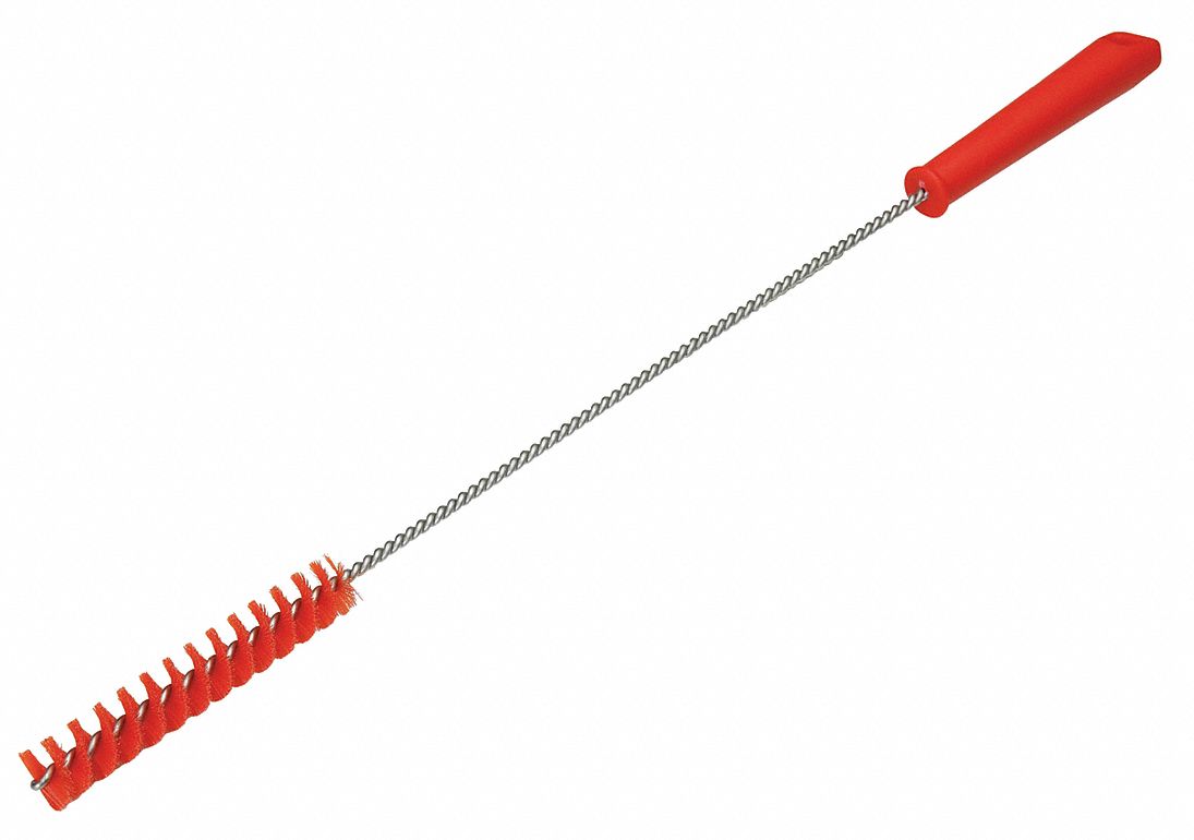 TUBE AND VALVE BRUSH, STRAIGHT HANDLE, POLYESTER BRISTLE, RED, 0.8 IN BRUSH DIA