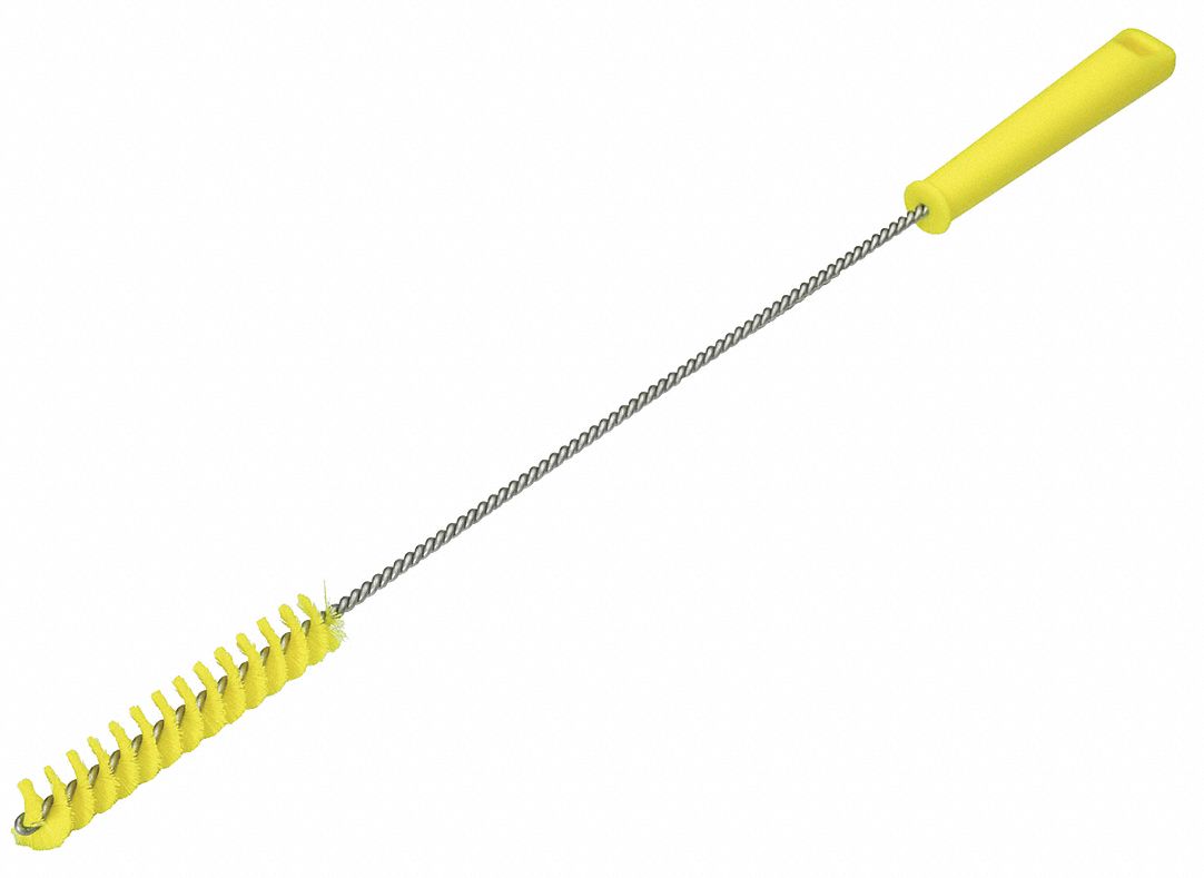TUBE AND VALVE BRUSH, STRAIGHT HANDLE, POLYESTER BRISTLE, YELLOW, 0.98 IN BRUSH DIA