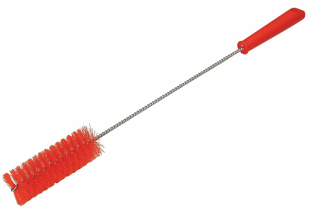 Tube and Valve Brush: Straight Handle, Polyester Bristle, Red, 1.57 in Brush Dia