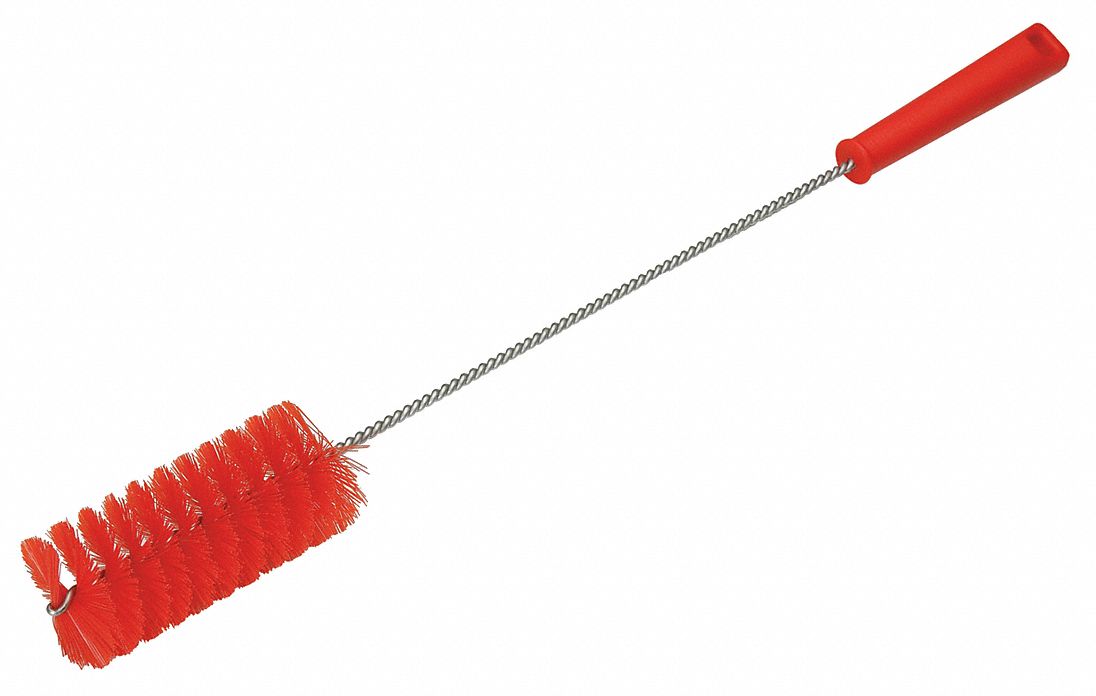 TUBE AND VALVE BRUSH, STRAIGHT HANDLE, POLYESTER BRISTLE, RED, 1.97 IN BRUSH DIAMETER