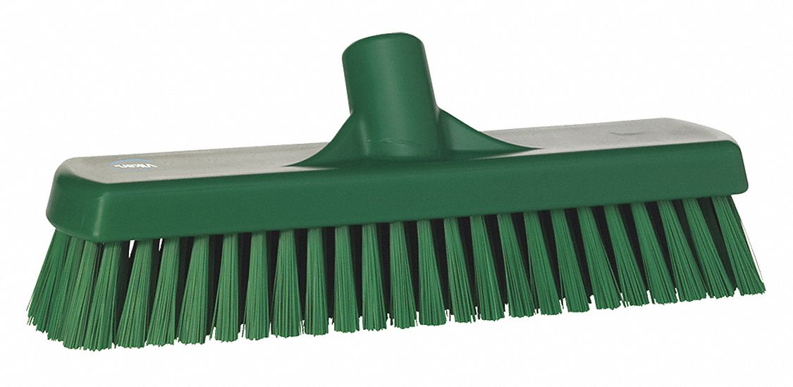 DECK BRUSH HEAD, STIFF, POLYESTER, 12 IN BRUSH L, 2¾ IN HEAD W, GREEN