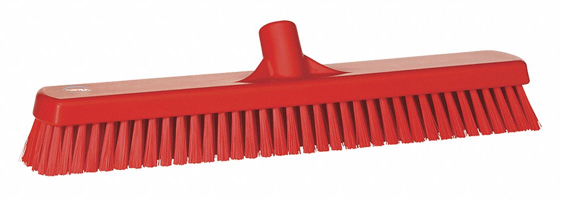 DECK SCRUB BRUSH HEAD, STIFF, POLYESTER, 19 IN BRUSH L, 2⅝ IN HEAD W, RED