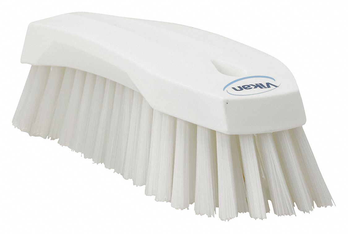 SCRUB BRUSH, STIFF, PLASTIC, 7½ IN BRUSH L, 7½ IN HANDLE L, 2½ IN HEAD W, WHITE