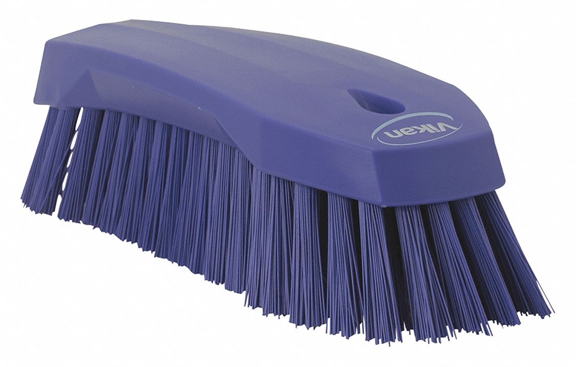SCRUB BRUSH, STIFF, PLASTIC, 7½ IN BRUSH L, 7½ IN HANDLE L, 2½ IN HEAD W, PURPLE