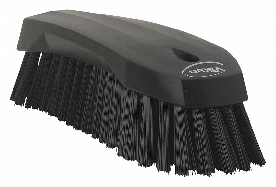 SCRUB BRUSH, STIFF, PLASTIC, 7½ IN BRUSH L, 7½ IN HANDLE L, 2½ IN HEAD W, BLACK