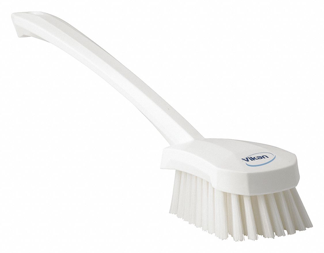 VIKAN 15 3/4 inL Polyester Long Handle Scrub Brush, White 38Y666