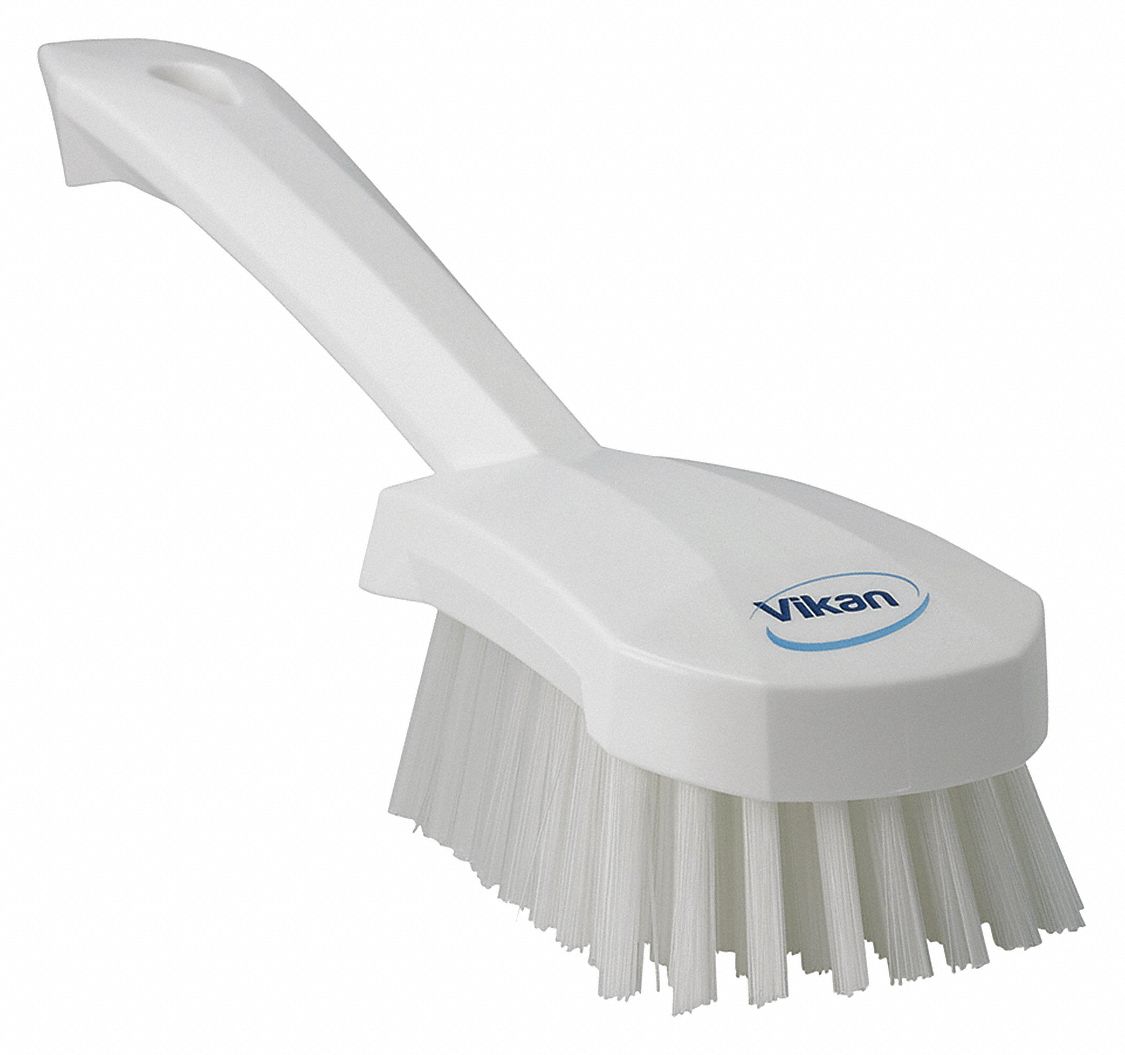 VIKAN 10 inL Polyester Short Handle Scrub Brush, White 38Y68141925