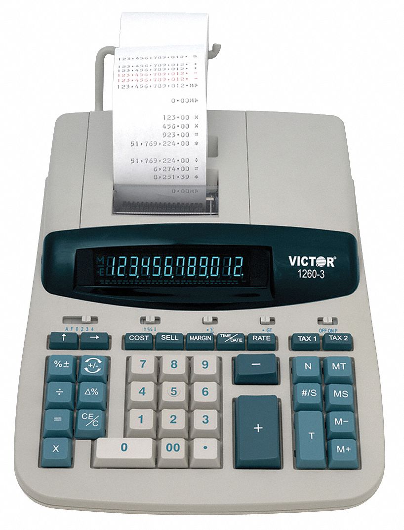 VICTOR Calculator, 12 Display Digits, 11 in Length, 8 in Width, 2 3/4
