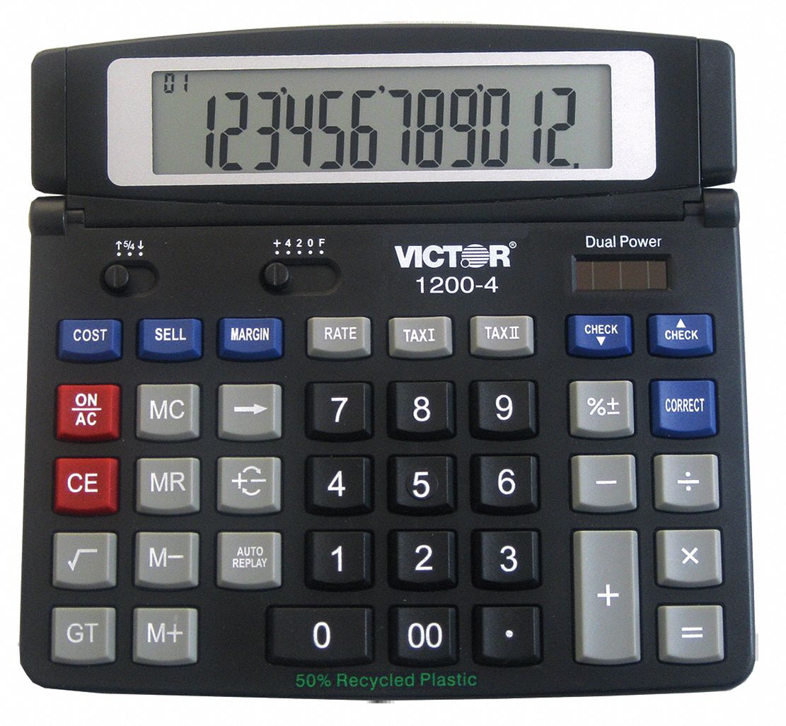 VICTOR Calculator, 12 Display Digits, 7 1/4 in Length, 7 in Width, 1/2