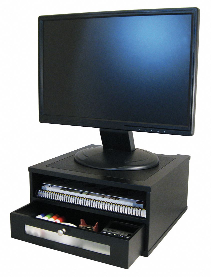 Monitor Riser: Wood, Black, 50 lb Wt Capacity