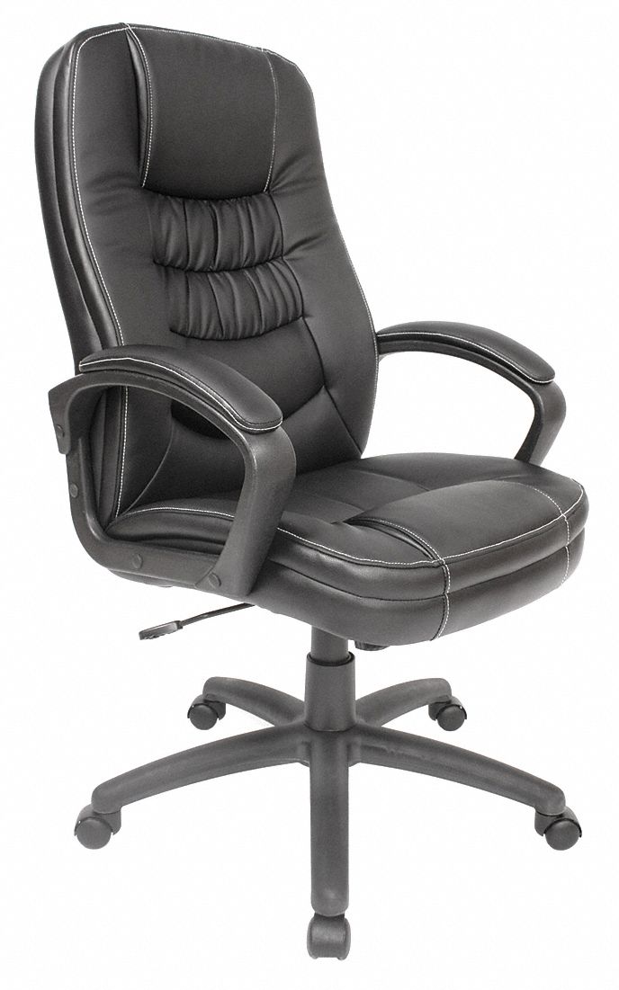 Desk Chair: Fixed Arm, Black, Leather, 225 lb Wt Capacity