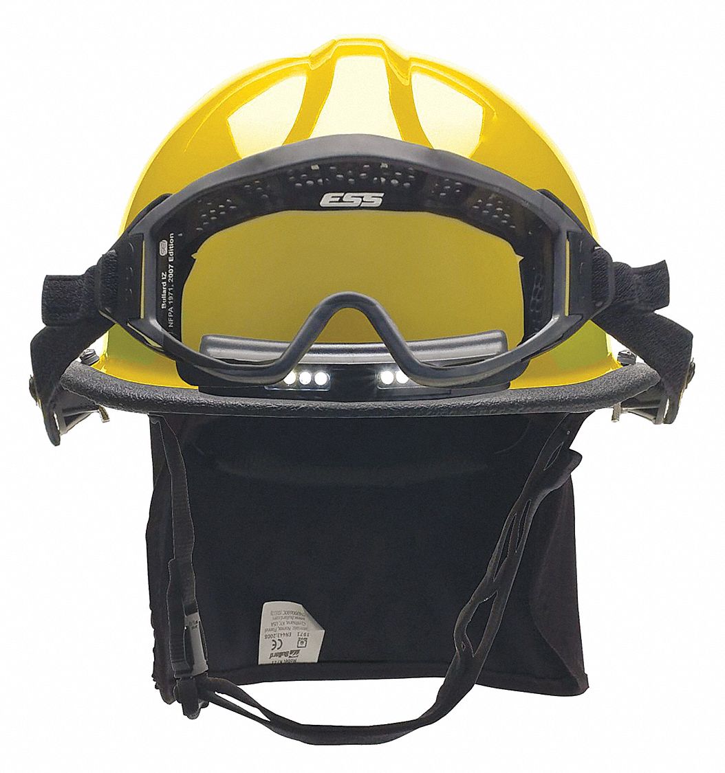 Fire Helmet: Yellow, Polyetherimide, Modern Rear Brim, Chin Strap