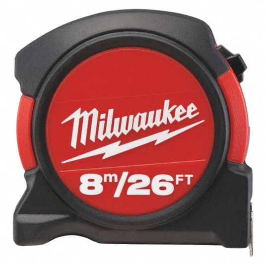 MILWAUKEE 26 ft./8m Steel SAE/Metric Tape Measure, Black/Red - 38YG95 ...