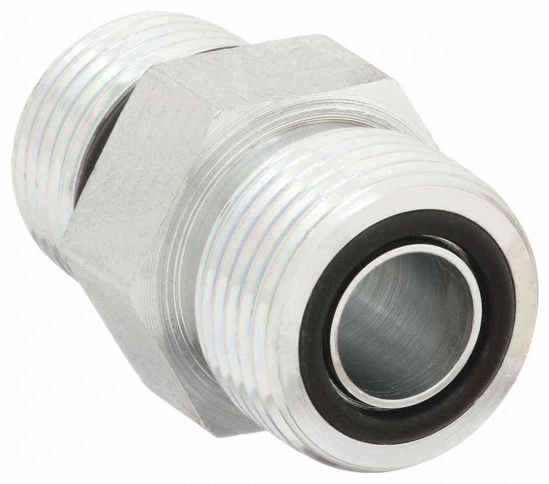 Hydraulic Hose Adapter: 1/4 in x 5/16 in Fitting Size, Male x Male, ORS x ORB, Rigid, Straight
