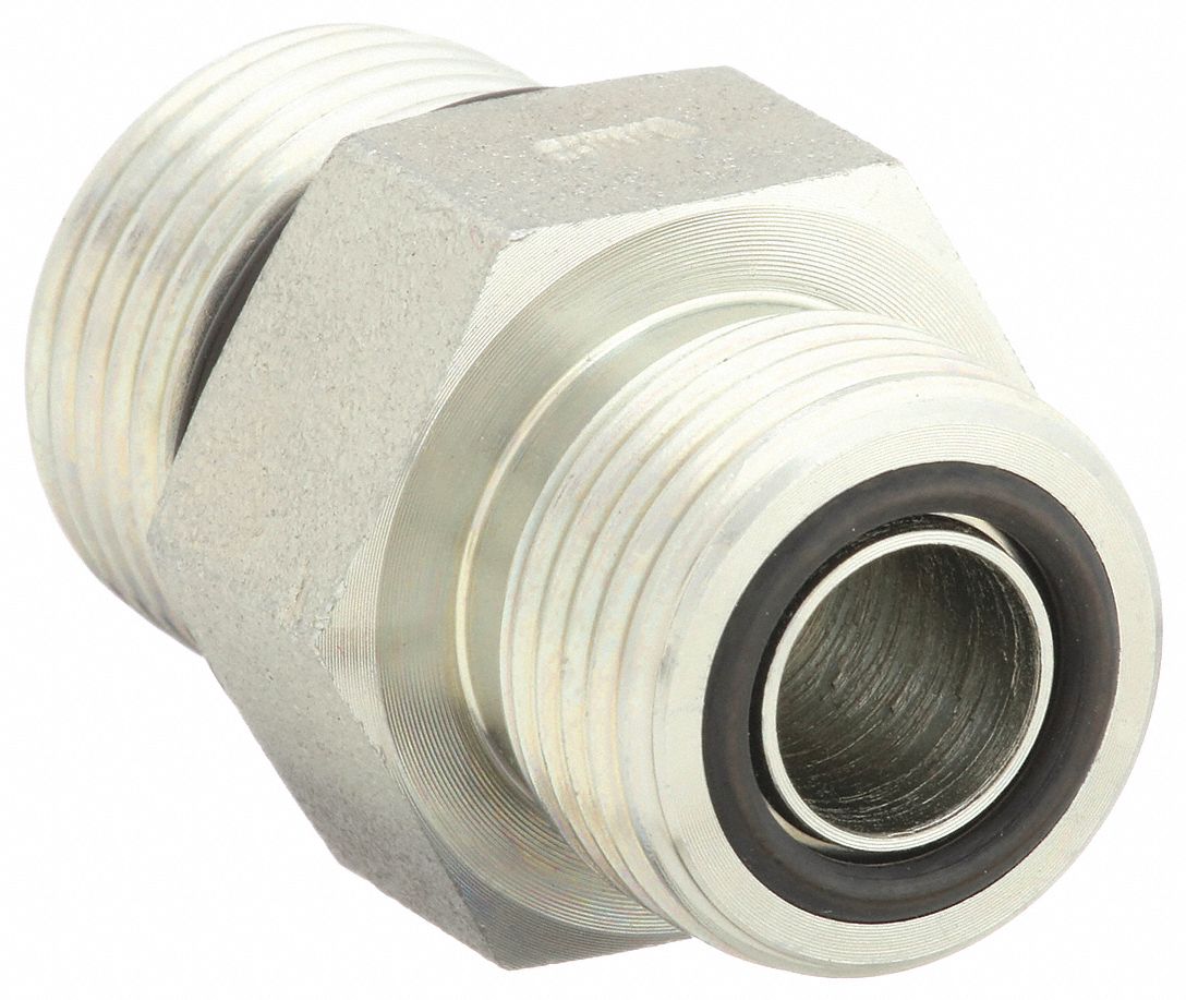 Hydraulic Hose Adapter: 1/2 in x 5/8 in Fitting Size, Male x Male, ORS x ORB, Rigid, Straight