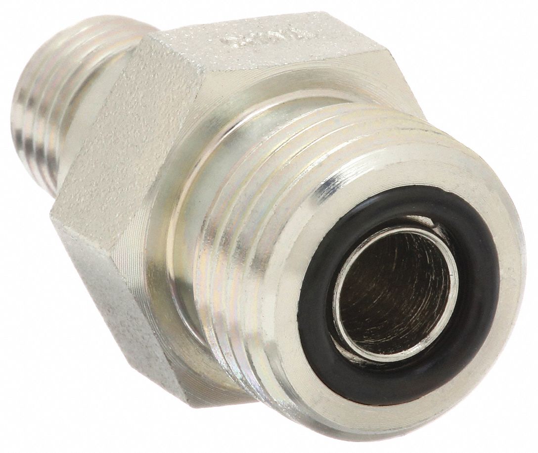 Hydraulic Hose Adapter: 3/8 in x 1/4 in Fitting Size, Male x Male, ORS x ORB, Rigid, Straight