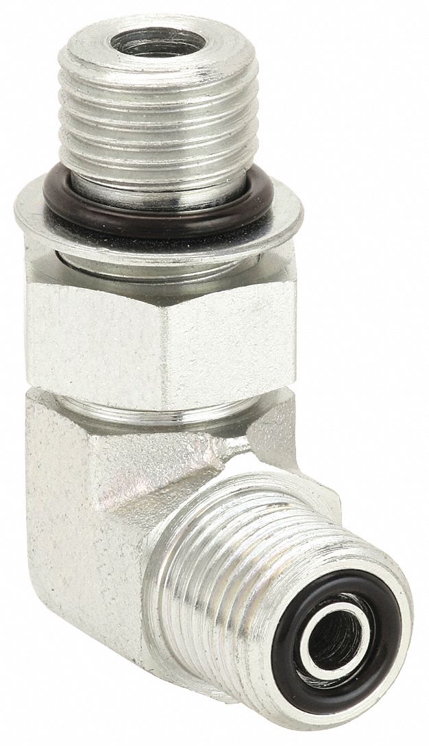 Hydraulic Hose Adapter: 1 in x 1 1/4 in Fitting Size, Male x Male, ORS x ORB, Rigid, 90° Elbow