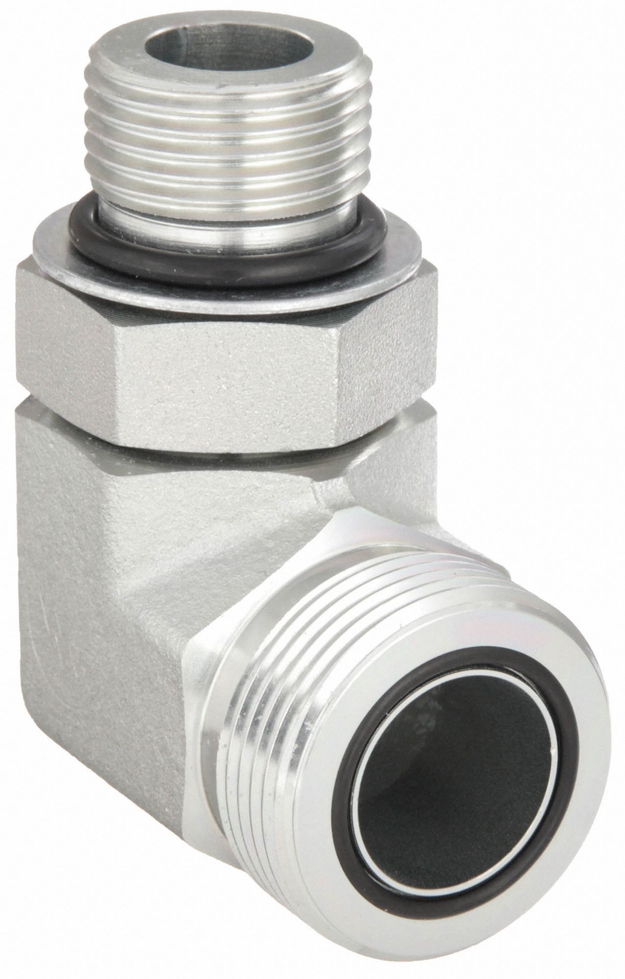 Hydraulic Hose Adapter: 1 1/2 in x 1 1/4 in Fitting Size, Male x Male, ORS x ORB, Rigid, 90° Elbow