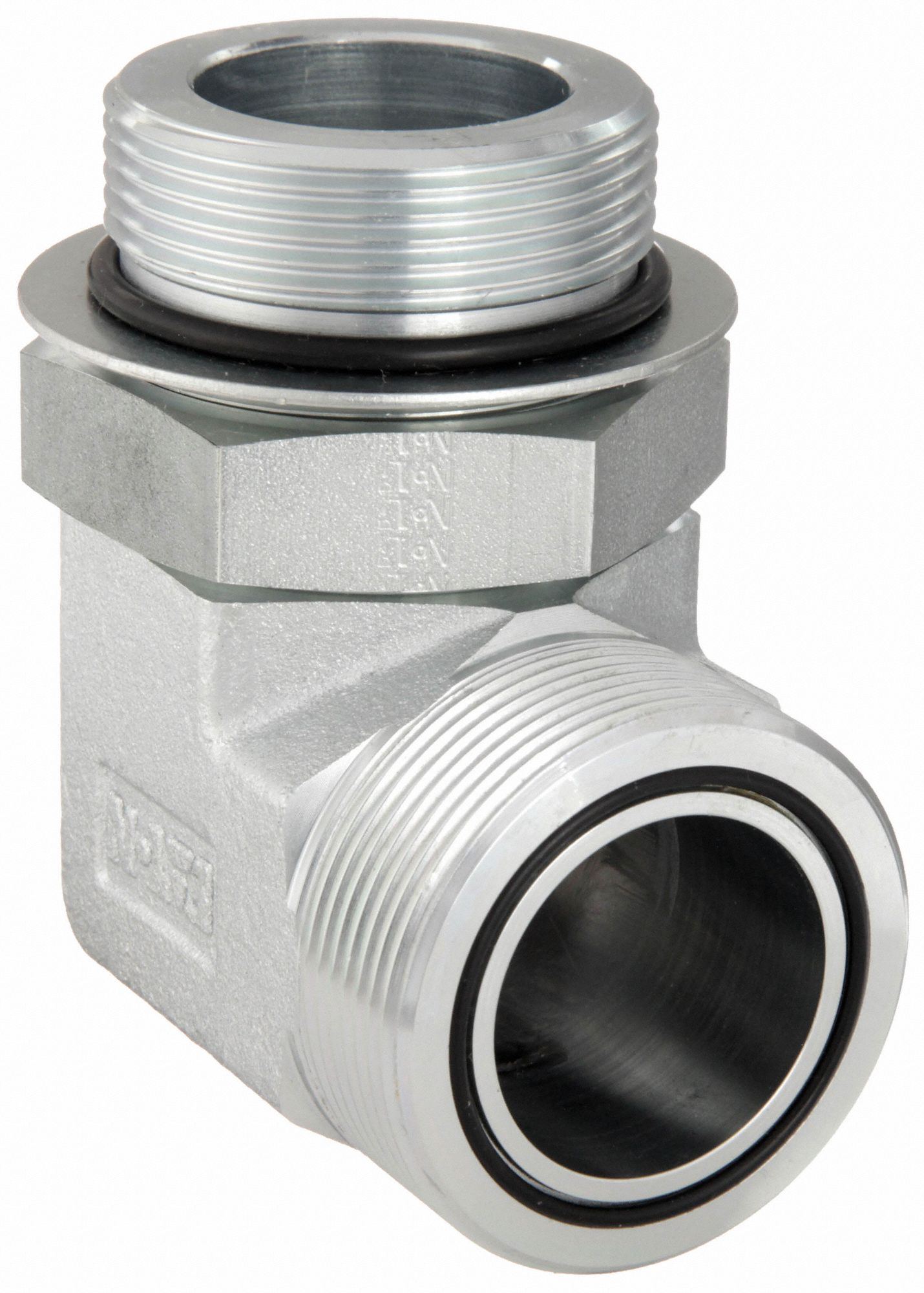 Hydraulic Hose Adapter: 1 1/2 in x 1 1/2 in Fitting Size, Male x Male, ORS x ORB, Rigid, 90° Elbow