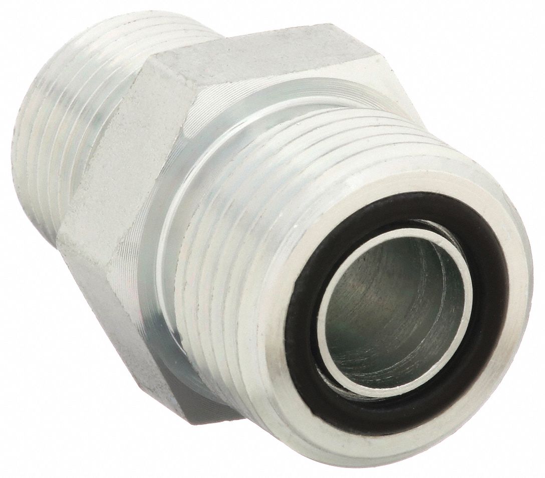 Hydraulic Hose Adapter: 1/4 in x 1/8 in Fitting Size, Male x Male, ORS x NPTF, Rigid, Straight