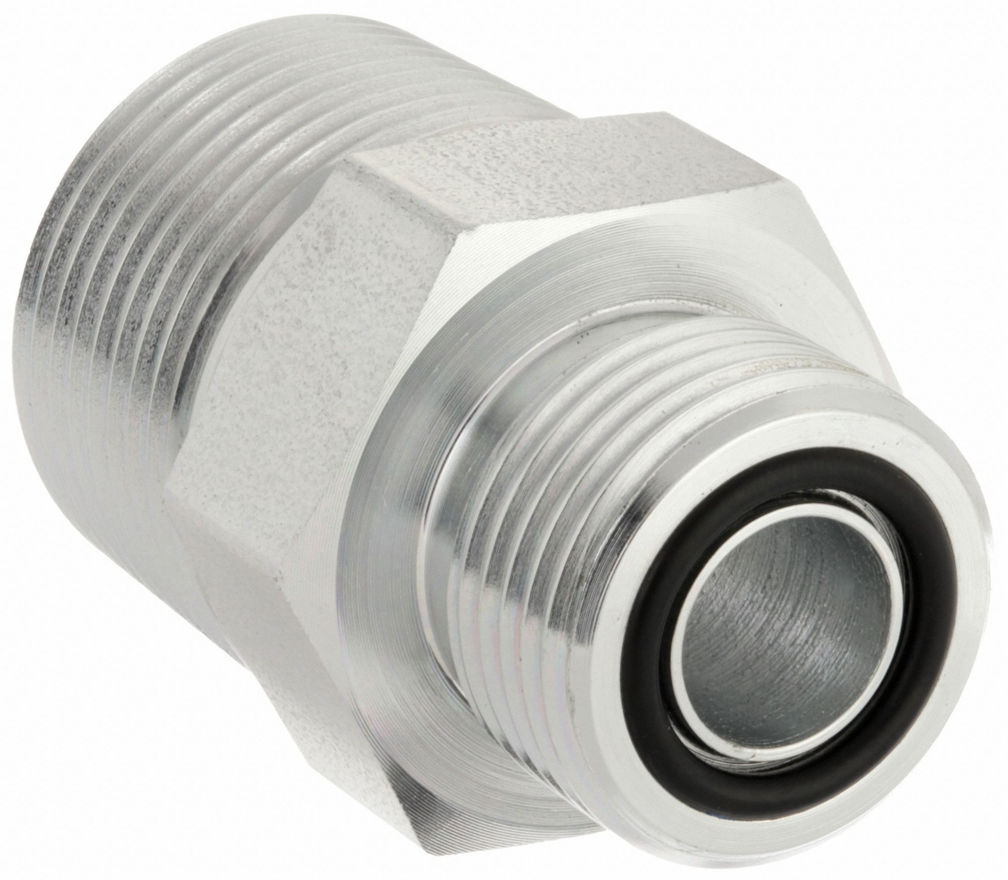 Hydraulic Hose Adapter: 1/2 in x 3/4 in Fitting Size, Male x Male, ORS x NPTF, Rigid, Straight