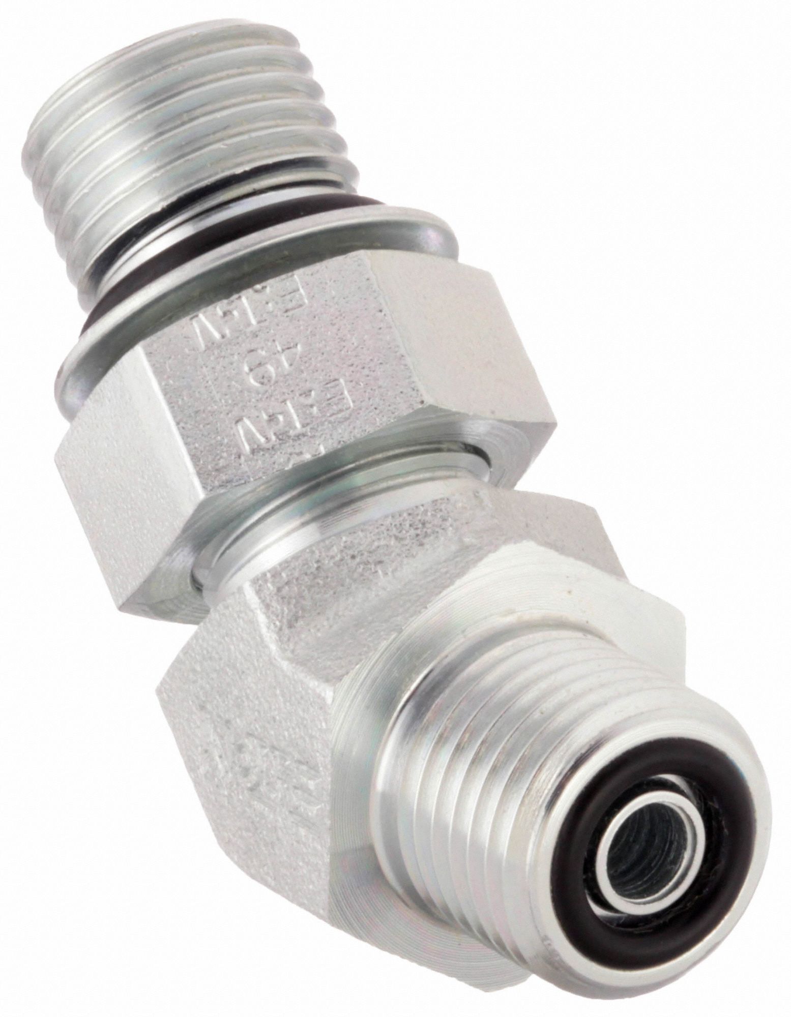 Hydraulic Hose Adapter: 1 in x 1 1/4 in Fitting Size, Male x Male, ORS x ORB, Rigid, 45° Elbow