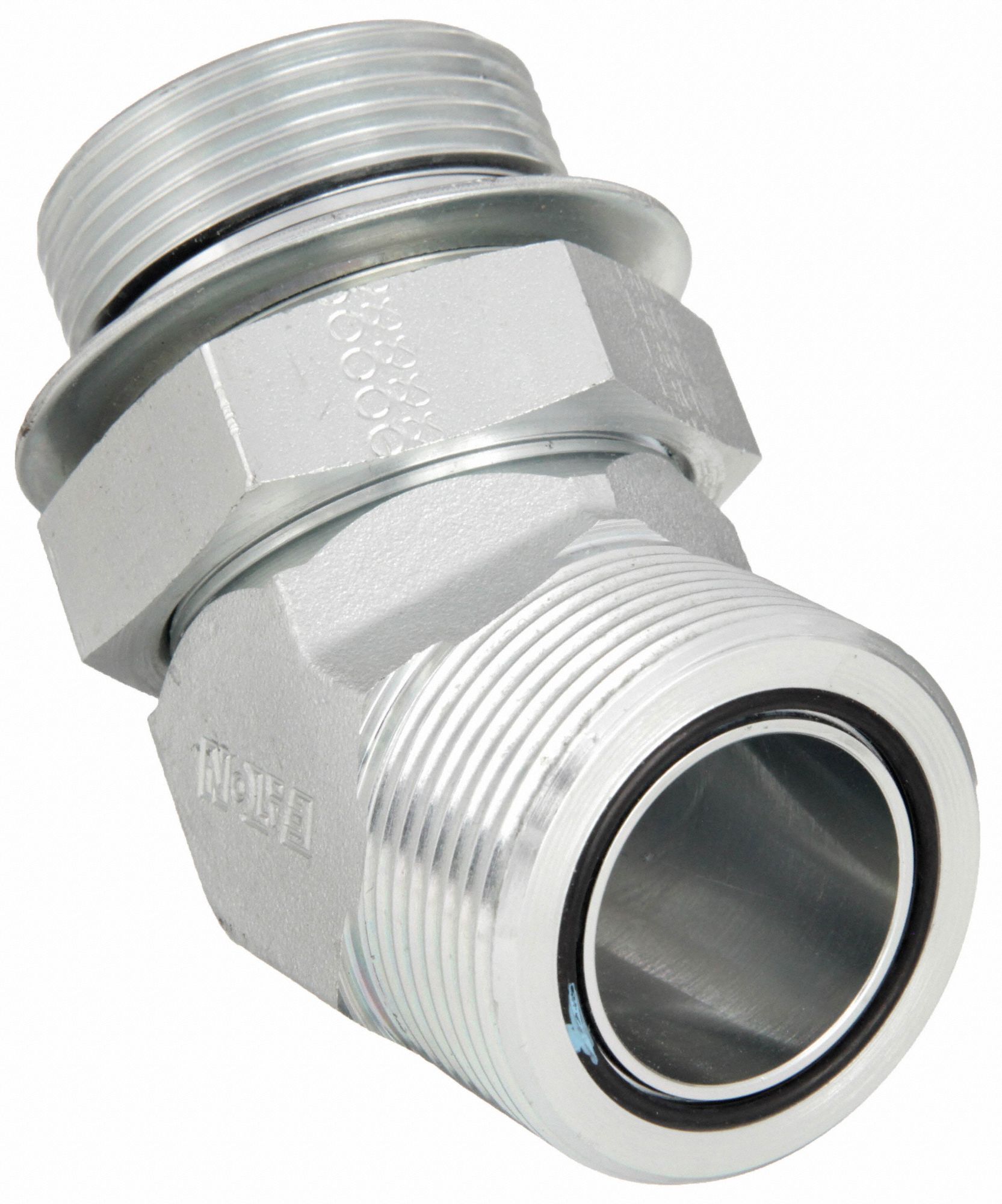 Hydraulic Hose Adapter: 1 1/4 in x 1 1/4 in Fitting Size, Male x Male, ORS x ORB, Rigid, 45° Elbow