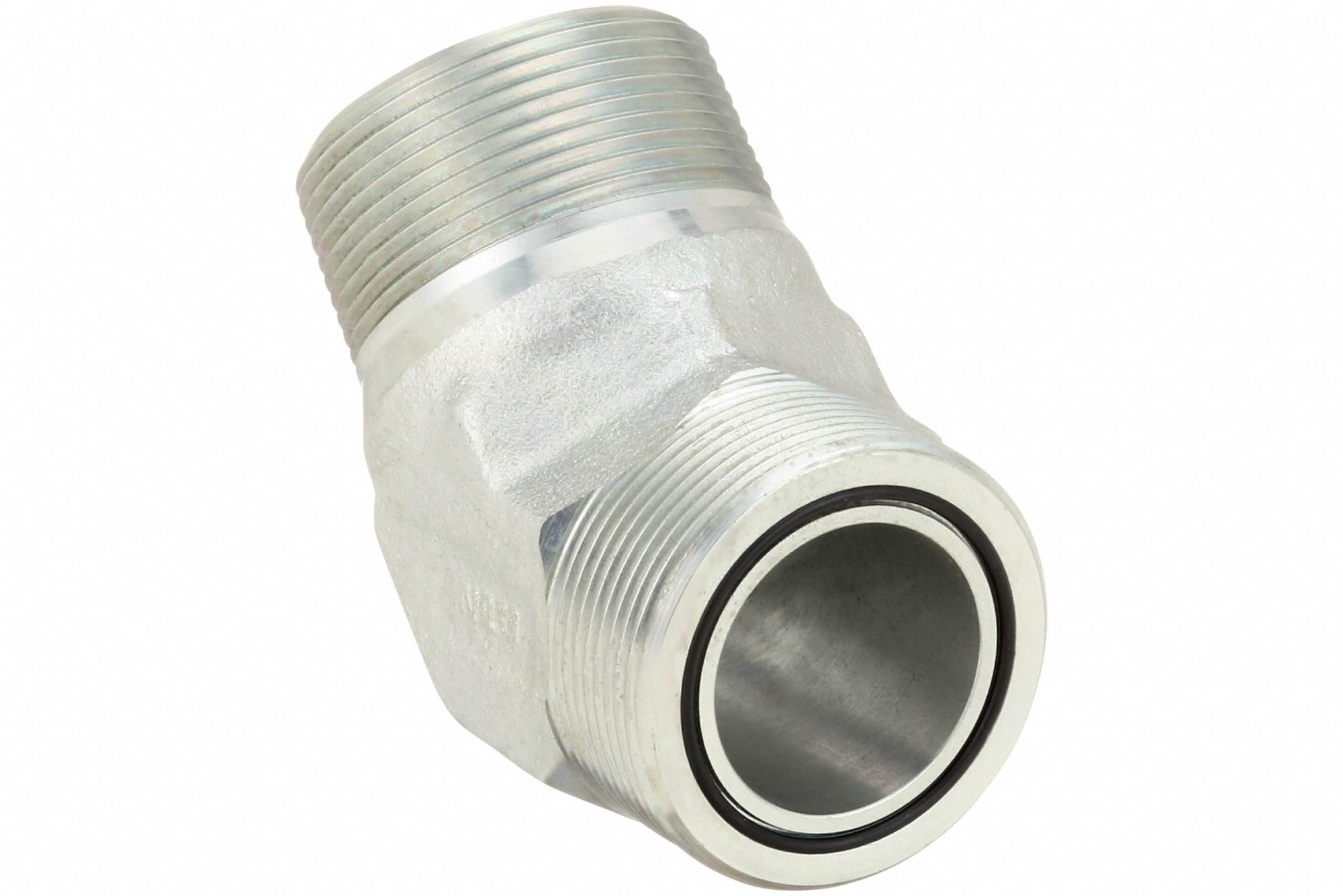 Hydraulic Hose Adapter: 1 1/2 in x 1 1/2 in Fitting Size, Male x Male, ORS x NPTF, Rigid, 45° Elbow