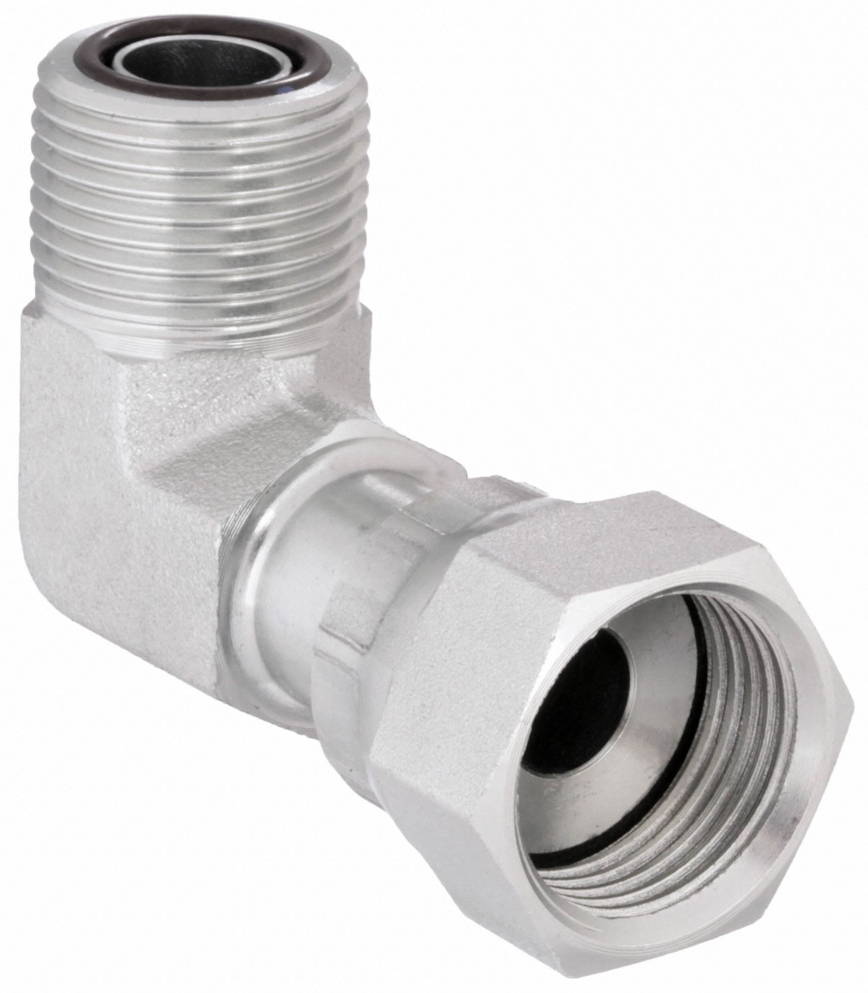 Hydraulic Hose Adapter: 1/2 in x 1/2 in Fitting Size, Male x Female, ORS x  ORS, Rigid, 90° Elbow