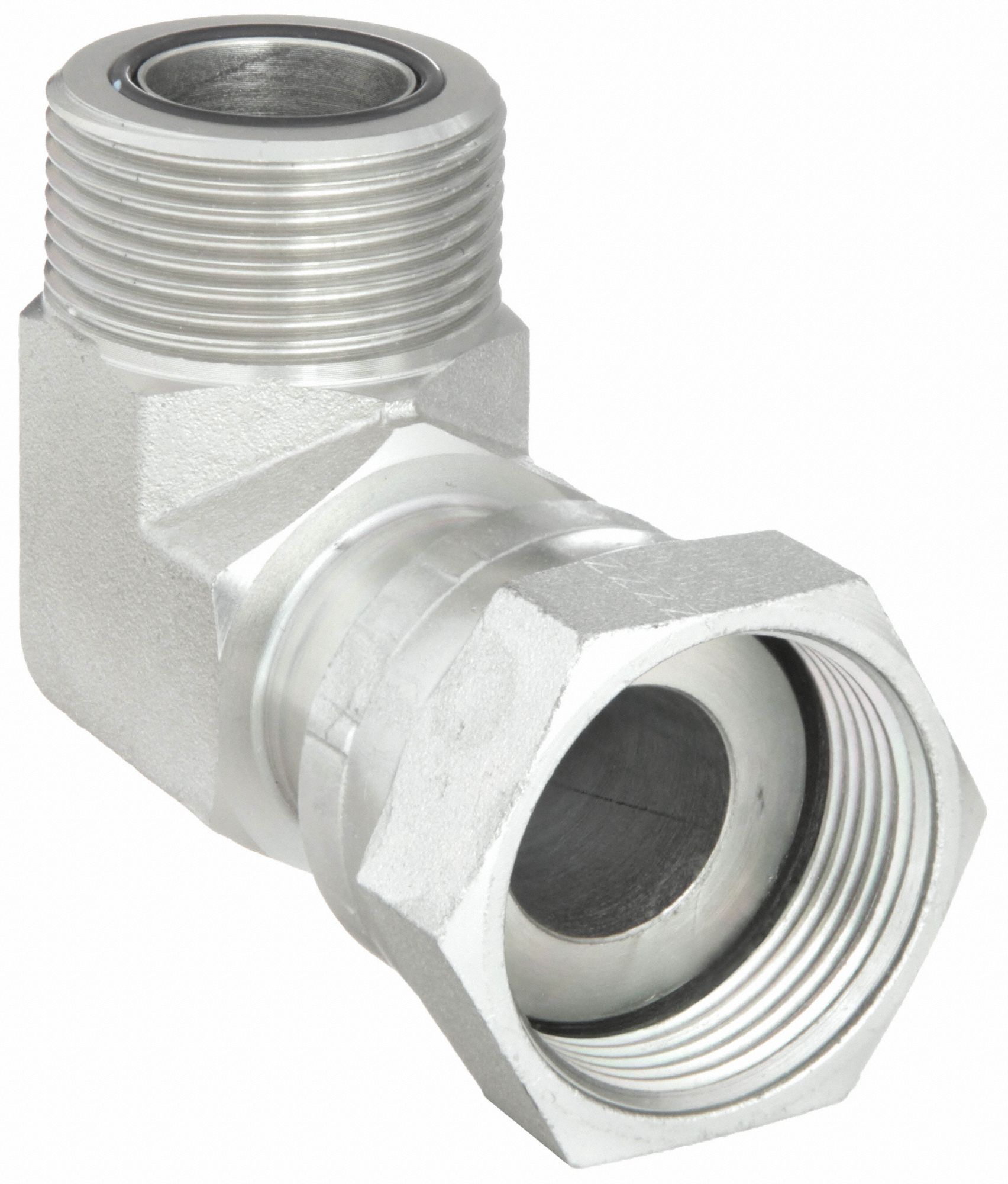 Hydraulic Hose Adapter: 1 1/4 in x 1 1/4 in Fitting Size, Male x Female, ORS x ORS, Rigid, 90° Elbow