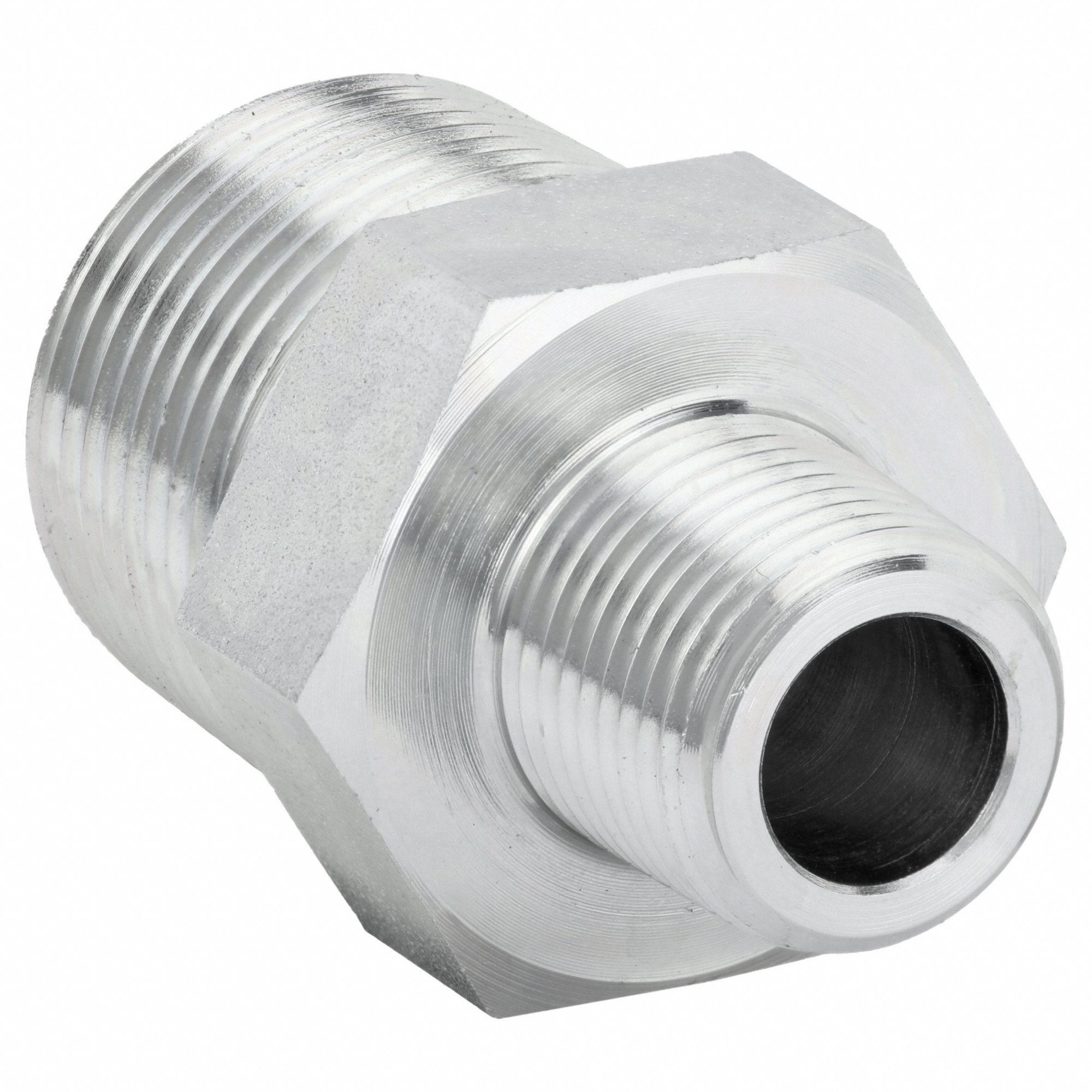 Hydraulic Hose Adapter: 1/2 in x 1/4 in Fitting Size, Male x Male, NPTF x NPTF, Rigid, Straight