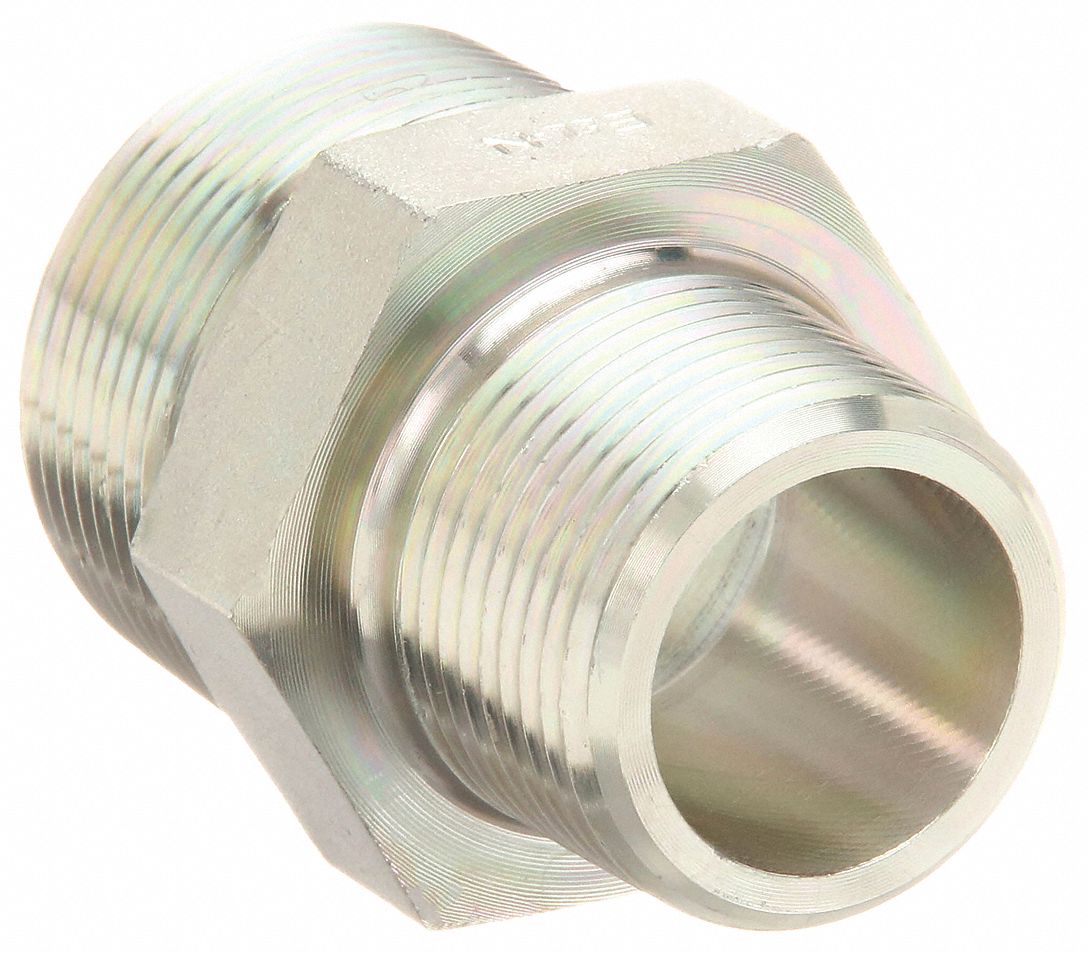 Hydraulic Hose Adapter: 1 1/4 in x 1 in Fitting Size, Male x Male, NPTF x NPTF, Rigid, Straight