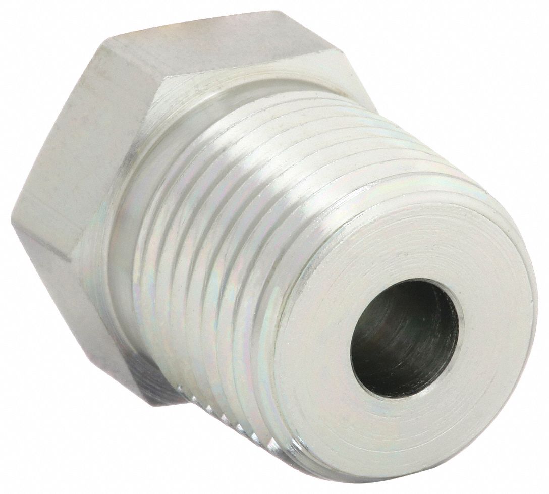 Hydraulic Hose Adapter: 1/2 in x 1/8 in Fitting Size, Male x Female, NPTF x NPTF, Rigid, Straight