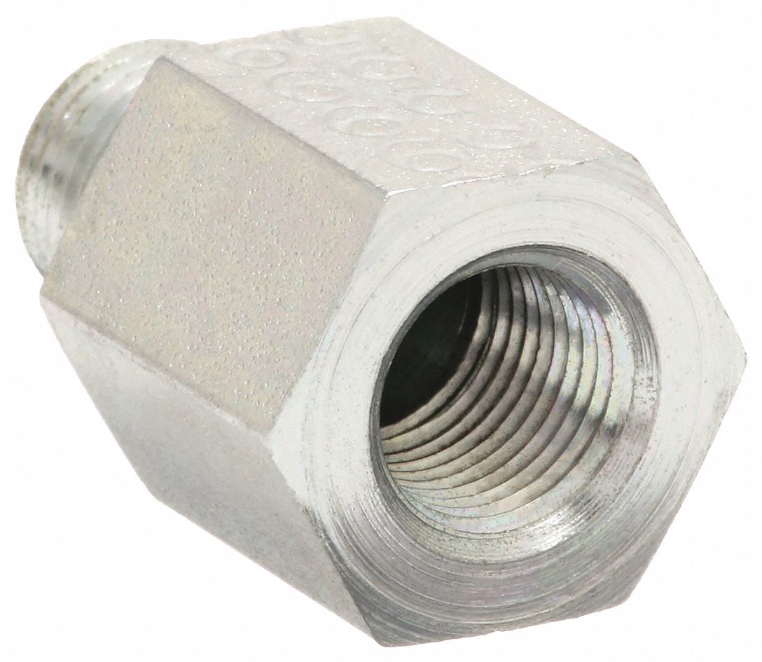 Hydraulic Hose Adapter: 1/8 in x 1/8 in Fitting Size, Male x Female, NPTF x NPTF, Rigid, Straight