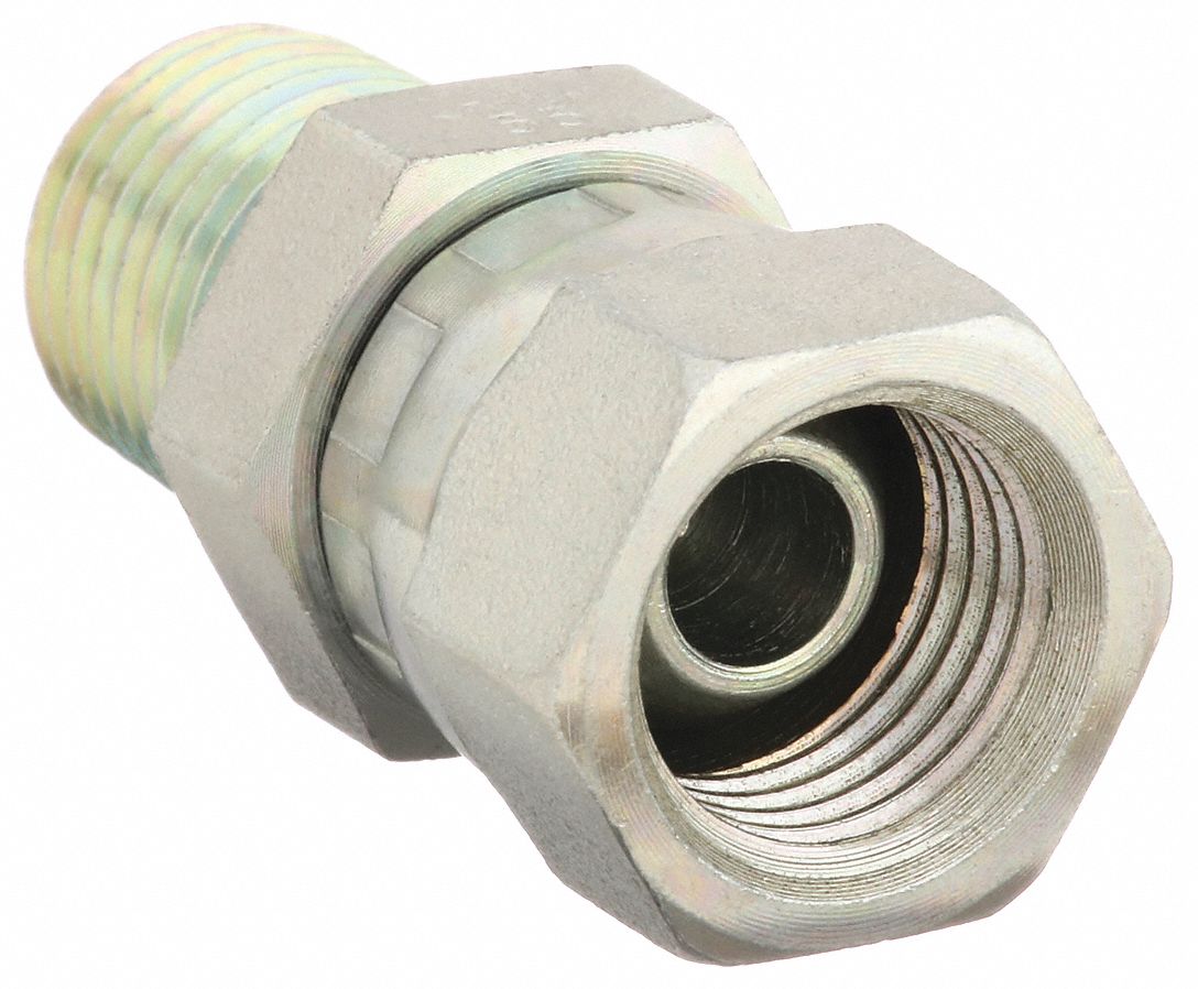 Hydraulic Hose Adapter: 1/4 in x 3/8 in Fitting Size, Female x Male, NPSM x NPTF, Swivel, Straight