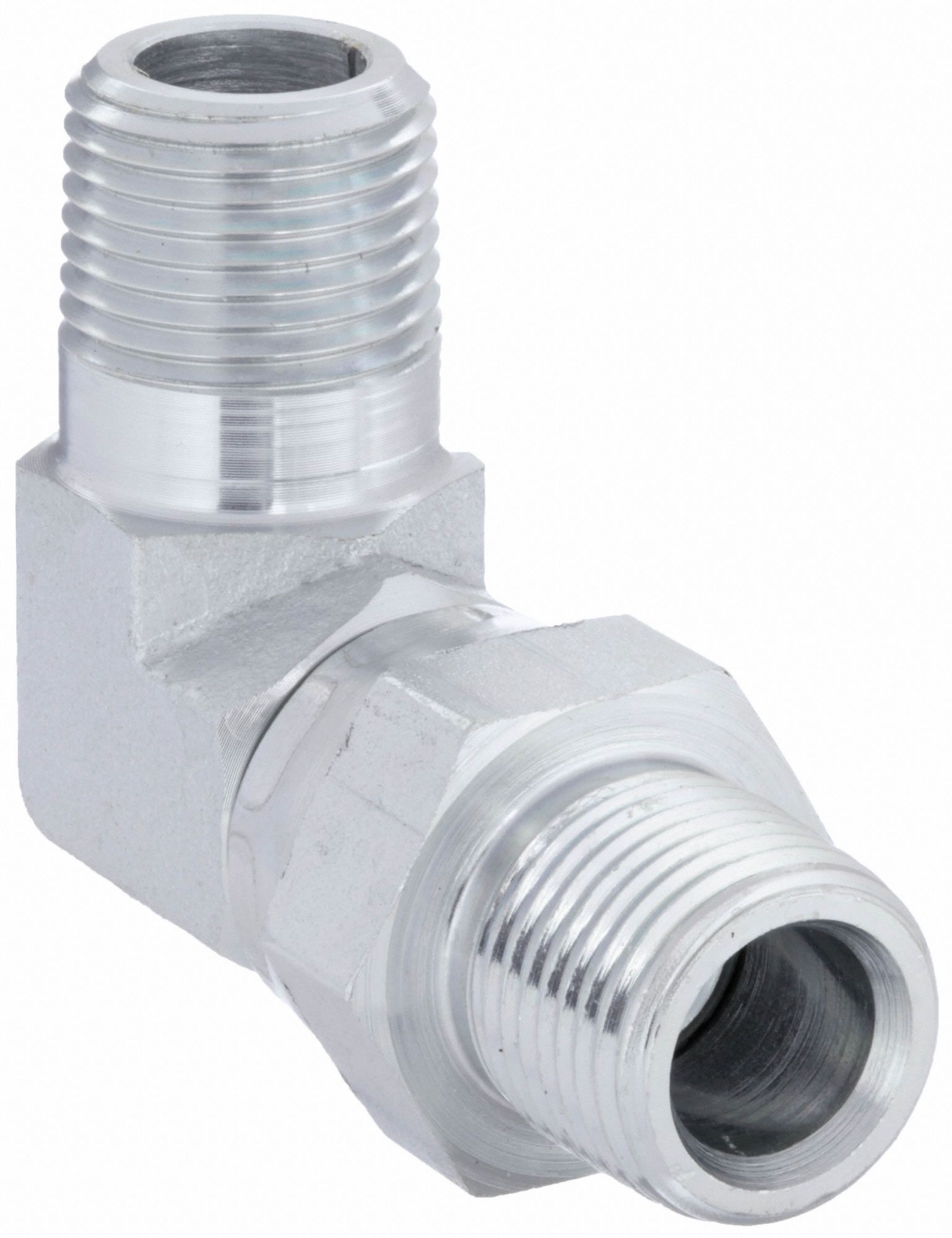 Hydraulic Hose Adapter: 1/4 in x 1/4 in Fitting Size, Male x Male, NPTF x NPTF, Swivel, 90° Elbow
