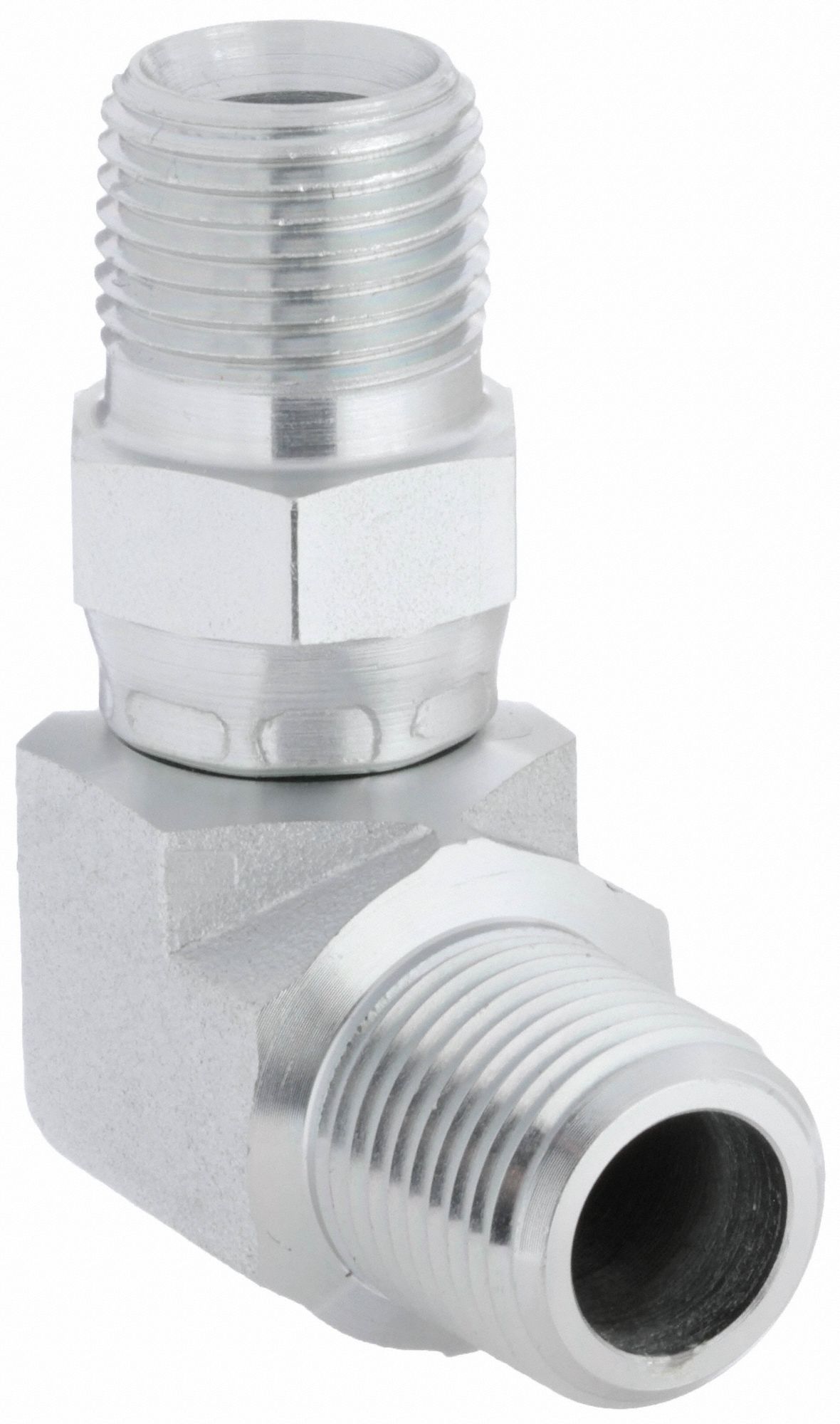 Hydraulic Hose Adapter: 1/2 in x 1/2 in Fitting Size, Male x Male, NPTF x NPTF, Swivel, 90° Elbow