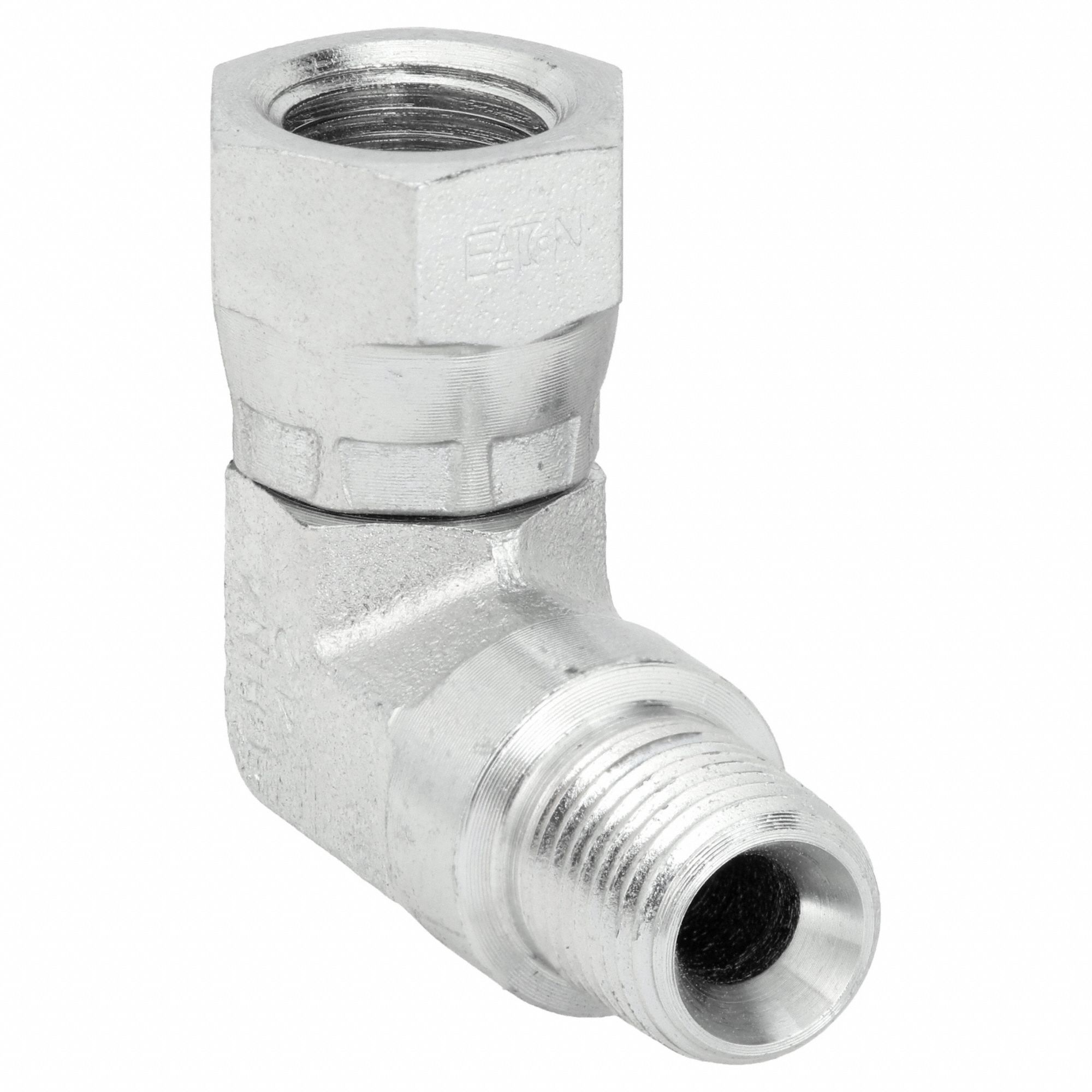 Hydraulic Hose Adapter: 1/4 in x 3/8 in Fitting Size, Female x Male, NPSM x NPTF, Swivel, 90° Elbow
